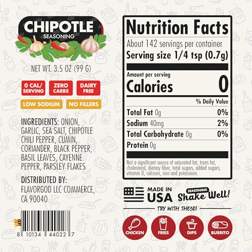 Image of Chipotle Seasoning Mix by Flavor God - Premium All Natural & Healthy Spice Blend for Grilling Chicken, Beef, Seafood, Vegetables, Salad, Tacos, Pizza, & Pasta - Kosher, Gluten-Free, Dairy-Free, Vegan, Keto Friendly