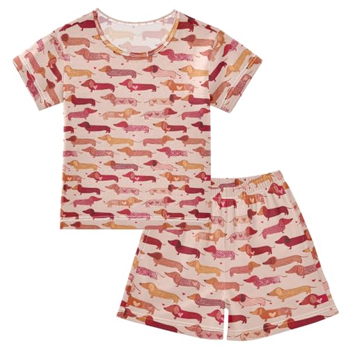 Line Dachshund Pattern Summer Cute Pajama Sets, Short Sets for Daily Wears and Sleep Wears