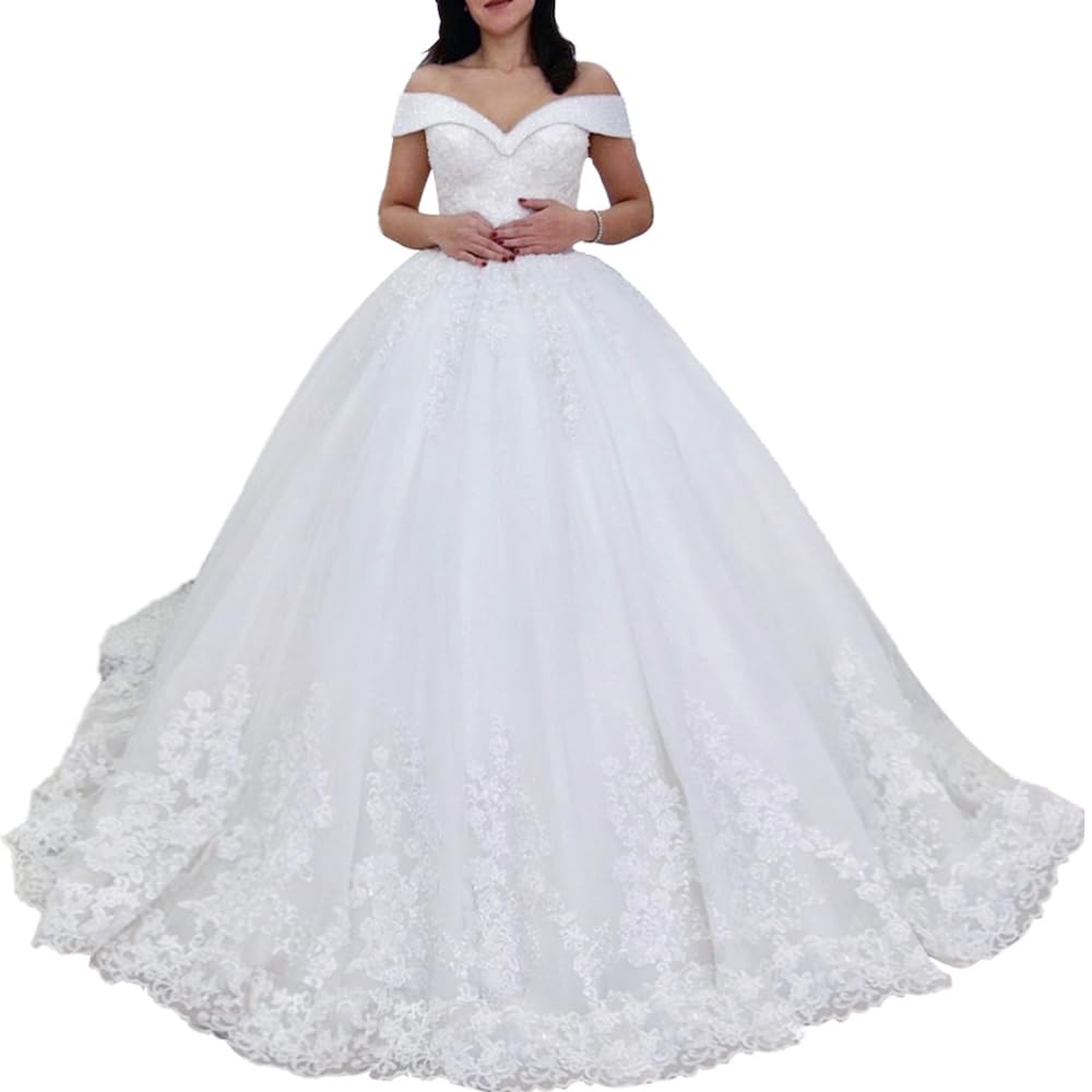 Robe de mariée Princesse Longue Perles de Dentelle Grande Traine Robe de mariée BA-OF0811