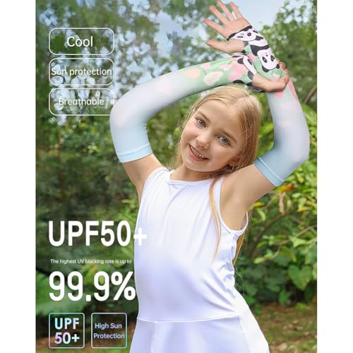 3 Pairs Arm Sleeves for Boys Girls UPF50+ UV Protection Sun Sleeves Sport Cooling Compression Sleeves with Thumb Hole, Style 24