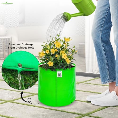 Image of Anandi Green's HDPE Uv Protected 260 GSM Round Green Colour Plant Bags Suitable for Terrace and Vegetable Gardening 9x9 INCH Pack of 15 Grow Bags