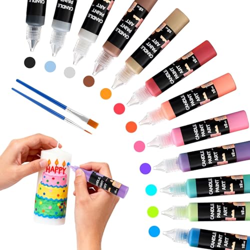 Vasmeiy 12 St&uuml;ck Kerzenstifte, 12-Farben Kerzen Bemalen Set, 28ml Wachsstifte f&uuml;r Kerzen, Kerzenfarbe Kerzenpen, Taufkerze Selber Machen Set, f&uuml;r Dekorieren und Gestalten von Stoff, Holz, Keramik