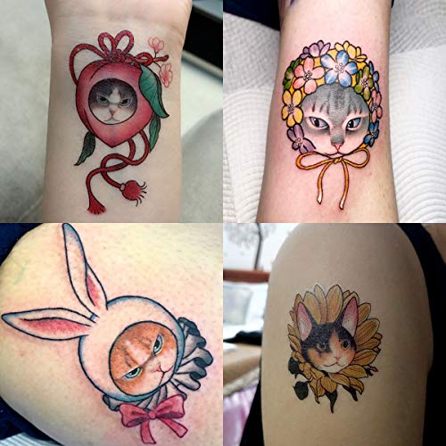 Oottati 30 Sheets Super Cute Tiny Cats Head Flower Temporary Tattoo Suit For Kids Women #TOP3