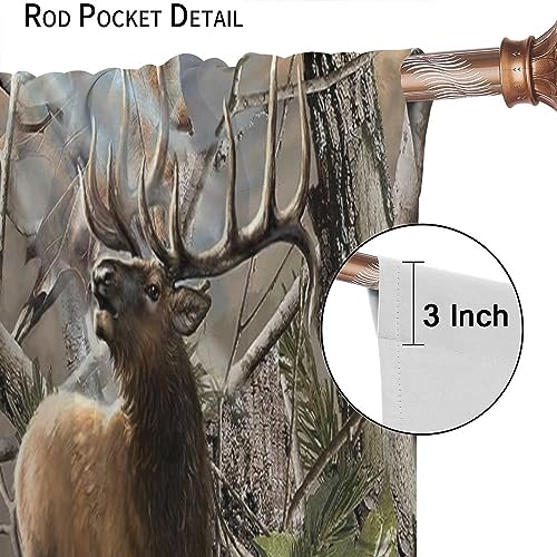 Benyasong Forest Camouflage Blackout Window Curtain, Camo Rustic Deer Elk Bird Bear Home Drapes Thermal Insulated Room Darkening Curtains For Living Room Bedroom Window Drapes 2 Panels 42X45 Inch thumb #5