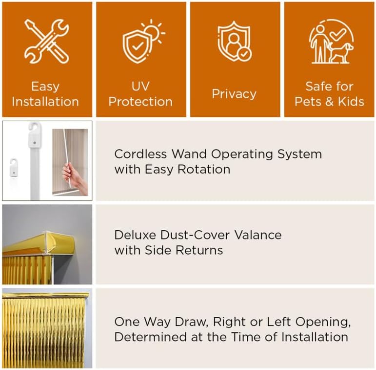 BlindDen - Vinyl Vertical Window Blinds for Home - Vertical Blinds for Sliding Glass Doors - Gold - (72" W x 84" H)