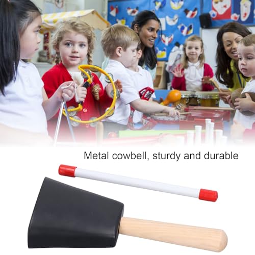 Metal Cow Bell, Cowbells Noise Makers with Wood Handle Hand Percussion Cowbell with Wooden Stick for Drum Set Sports, Home, Farm - Image 2