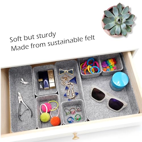 Image of Welaxy Desk Drawer organizers tray Felt storage bins aesthetics room decor for home office dorm closet decluttering minimalist lifestyle (Gray)