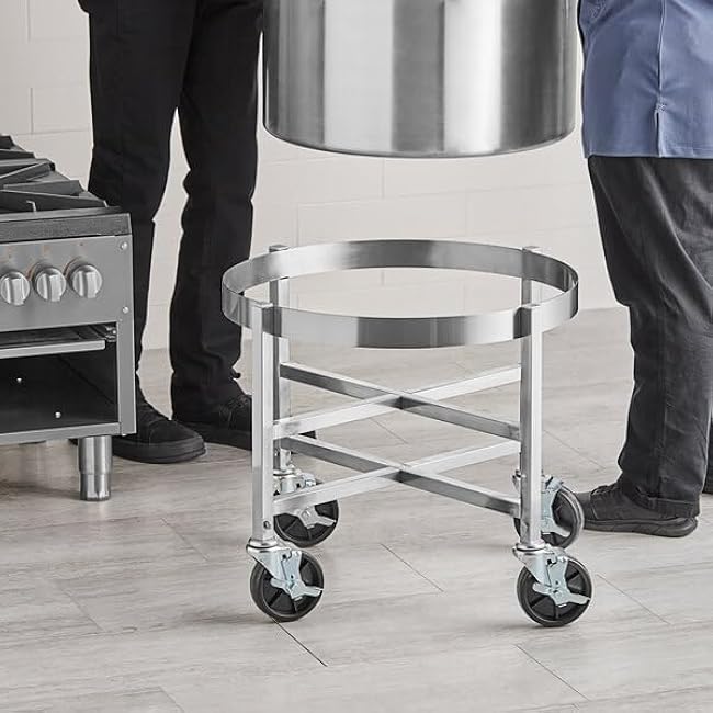 23.5-Inch Commercial Stainless Steel Stock Pot Dolly with Locking Swivel Casters, 304 Grade, Silver, 25x21.25 Inches-voepXIlx