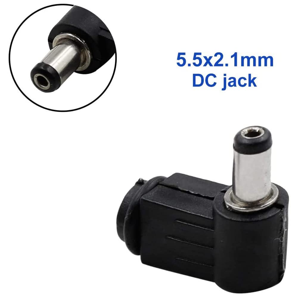 10 Piezas 90 Grados Ángulo Recto 2,5X5,5mm 2,5mm Cable de Alimentación Cc Enchufe Macho Conector Adaptador de Punta de Cable de Soldadura, 5525