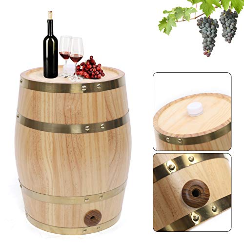 Headery Pine Wood Wine Barrel Whisky Barrel, Large Capacity Home Wine Making Barrels Wood Barrel, Vertical Standing Beer Barrel with Faucet for Home Wine Making Brewing (2.6Gal)