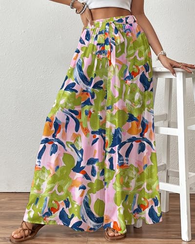 Image of Bsubseach Women Wide Leg Pants Floral Flowy Palazzo Pants