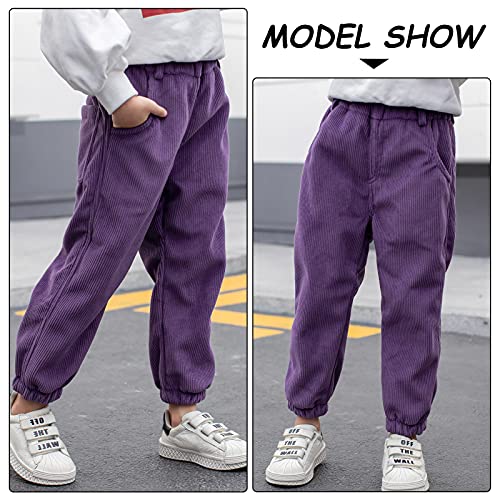 Image of Happy Cherry Kids Casual Corduroy Pants Boys Elastic Waist Basic Pants Outwear Thicken Pants Girls Purple 8Y