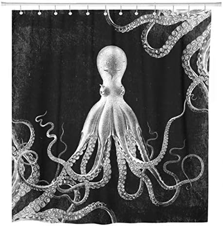 ArtSocket Shower Curtain Animal Vintage Octopus Dark Aquatic Cephalopod Gothic Ocean Sea Home Bathroom Decor Polyester Fabric Waterproof 72 x 72 Inches Set with Hooks