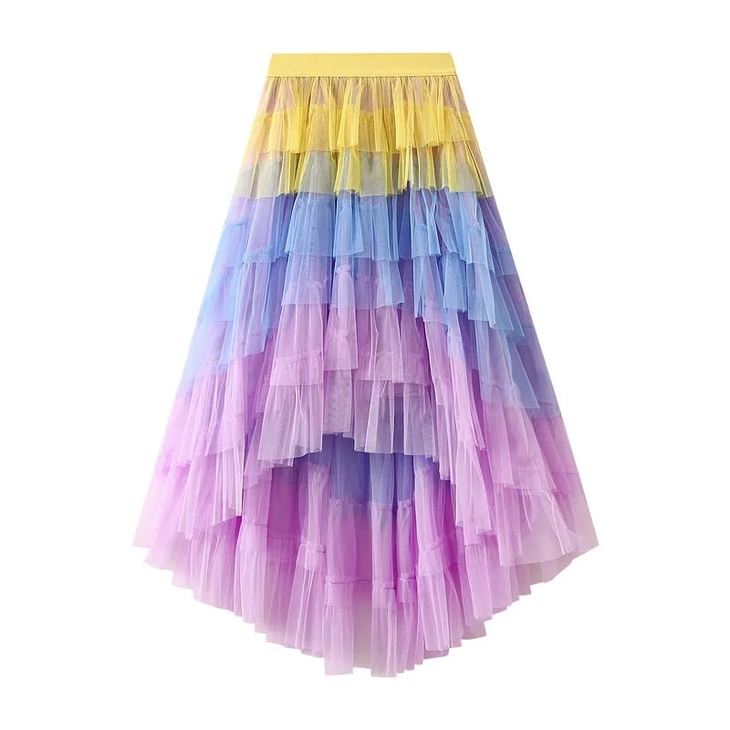 Women's Irregular Cake Skirt High Waist Mesh Medium Length Half Skirts3