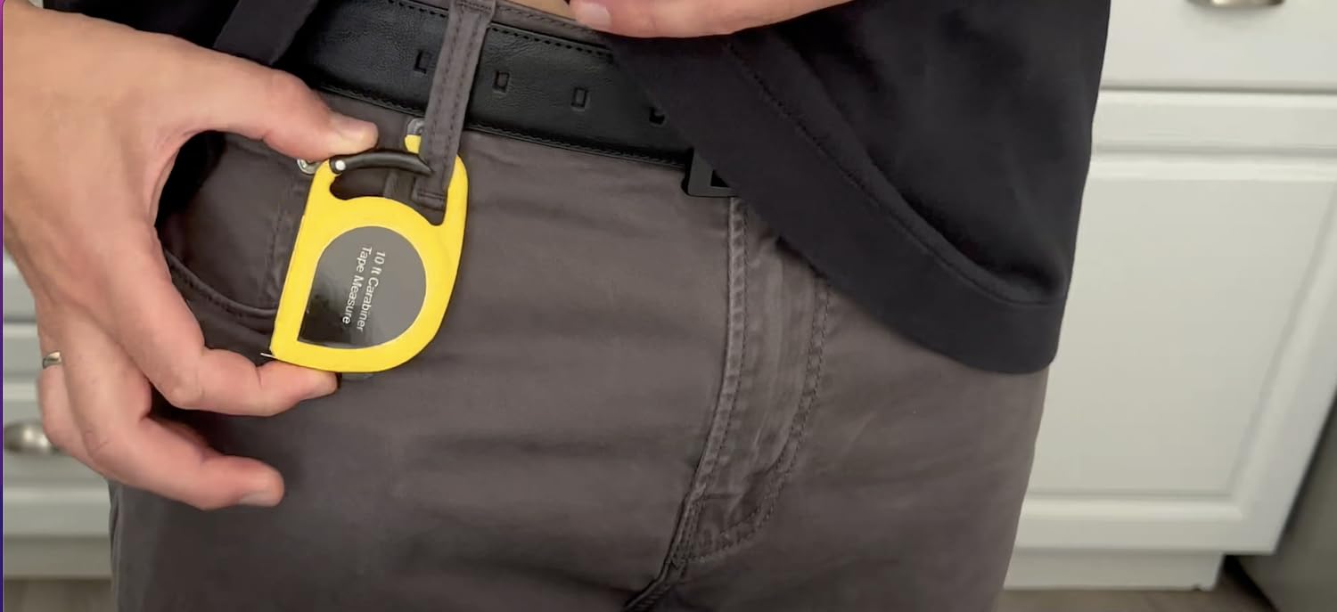Carabiner Mini Tape Measure - Metric and Imperial 10 ft/ 300 cm - Metal Measuring Blade, Quick Read, Auto-Lock and Pocket Size, Shock Absorbent Case, Ideal for at Home and in Office Use