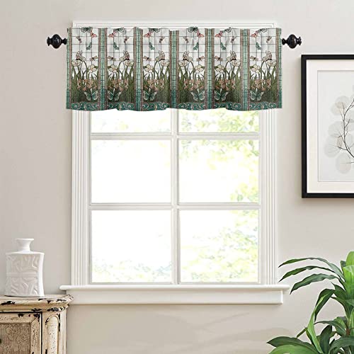 Butterfly Valance For Window - Stained Glass Window Toppers Curtain Valance Rod Pocket Dragonfly Meadow Flower Abstract Print Window Treatment For Living Room/Bedroom/Farmhouse, 52" W X 18" L, 1 Panel #TOP2