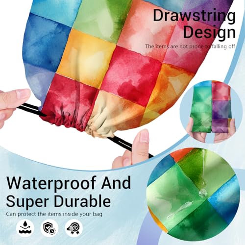 Image of Colorful Plaids Gymnastics Drawstring Bags Small Athlete String Bag for Women Sport Dance Gym