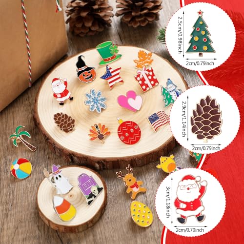 Yinkin 24 Pcs Holiday Enamel Pin Fall Halloween Thanksgiving Christmas Enamel Brooch Pin for Backpack Lapel Mixed Badge Gift4