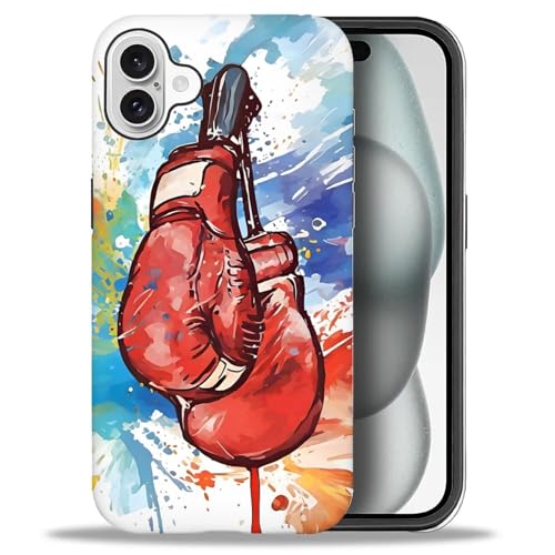 yicomon Compatible with iPhone 16 Case, Colorful Boxing Sport Pattern Print Matte Phone Case Durable Fashion Funny Liquid Silicone Case Soft Anti-Scratch Shockproof Protective Cover