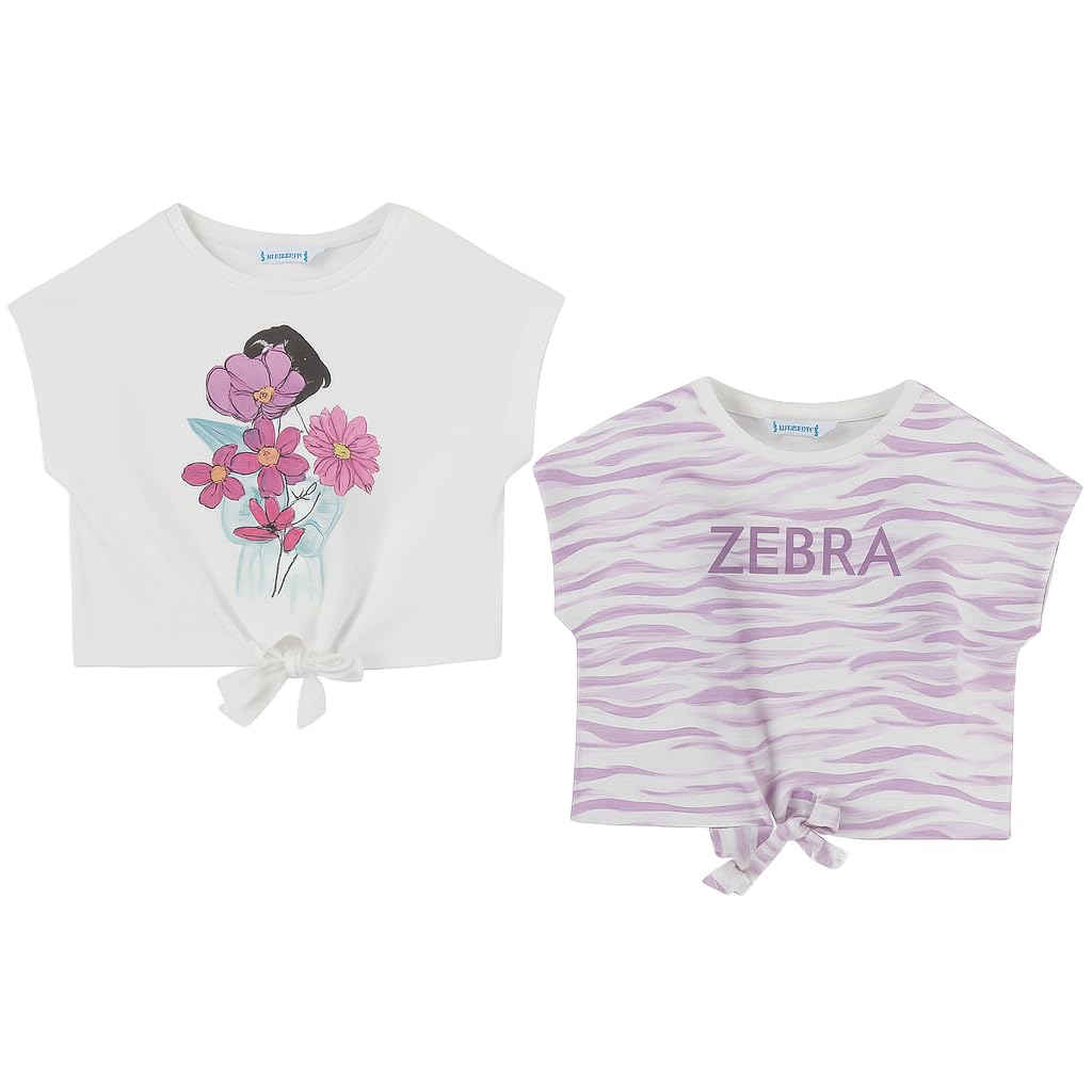 Koszulka z krótkim rękawem dla dziewczynek – Pack 2 T-shirty – Zebra – Nowoczesne koszulki - Ubrania na prezent dla dziewczynek w wieku od 8 lat do 16 lat