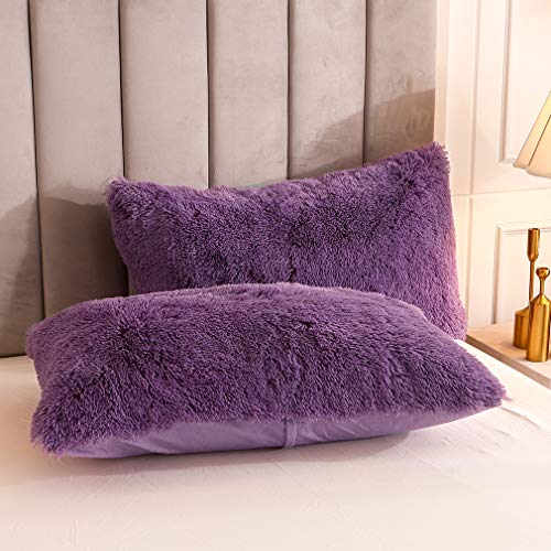 Uhamho Faux Fur Velvet Fluffy Bedding Duvet Cover Set Down Comforter Quilt Cover With Pillow Shams, Ultra Soft Warm And Durable (Queen, Purple) #TOP3