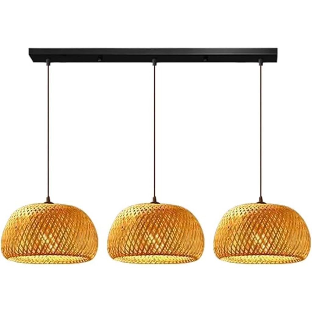 Lampadario A Sospensione In Bambù Vintage 3 Lampadine Stile Boho Con Paralume In Rattano Intrecciato Illuminazione A Soffitto Regolabile Per Tavolo Da Pranzo Camera Soggiorno Cucina Ingresso E27