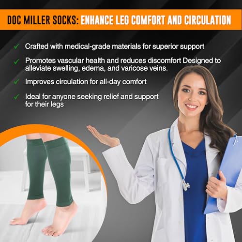 Image of Premium Calf Compression Sleeve 1 Pair 20-30mmHg Strong Calf Support Fashionable COLORS Graduated Pressure for Sports Running Recovery Shin Splints Varicose Veins Doc Miller (Dark Green, Small)