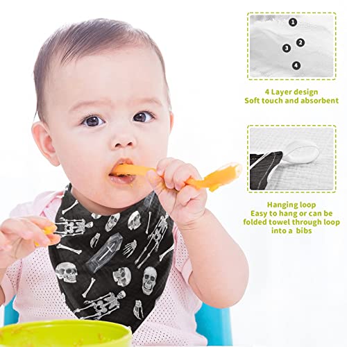 Image of vvfelixl Baby Washcloths Cotton Creepy Skull Baby Muslin Washcloths Soft Baby Face Towel for Newborn Infants, 11.8 X 11.8 Inch, 3 Pack Black