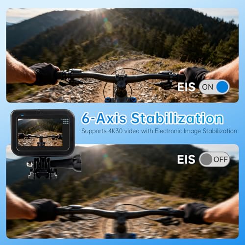 Image of 4K 60FPS Waterproof Action Camera, Bare Metal 66FT Underwater Camera, 2 inch Touch Dual Screen Sports 6-Axis Stabilization,2 Batteries Internal Microphone Vlog Camera for Diving Cycling Outdoor