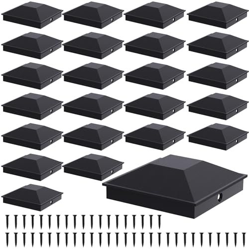 Goovilla 4x4 Post Caps Black(Actual 3.5 x 3.5) 24 Pack Fence Post Caps with 48 Screws and Easy Installation Sturdy Waterproof Plastic Deck Post Caps with Frosted Finishing Touch Protect Wood Post