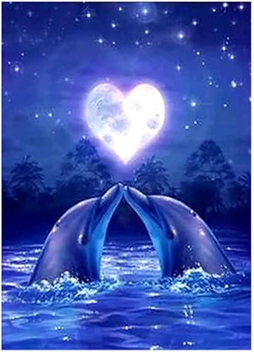 Heart Kiss Dolphin Diamond Painting 5D Diamond Art Kits para adultos Full Drill Round Crystal Dolphin Rhinestone DIY Diamond Painting Crafts Canvas