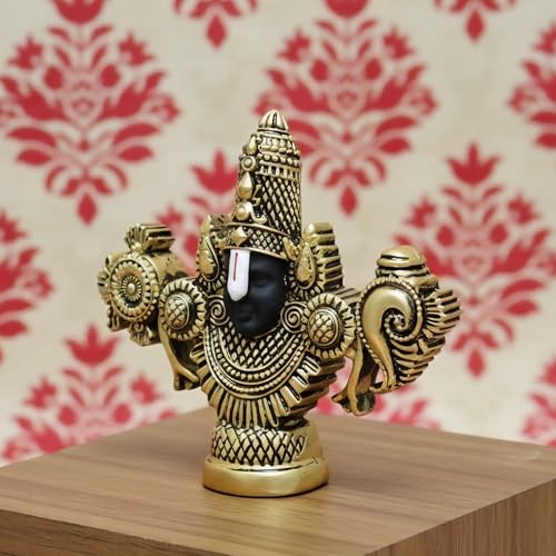 Image of ARNAVIRA Lord Balaji Face Idol | 4.2 x 3.5 Inch Gold Plated Venkateswara Face Murti for Pooja Room | Car Dashboard | Gifting | Home Temple Decor