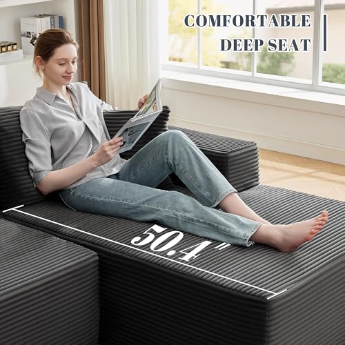 110” Cloud Sectional Couch, Boneless Sofa for Living Room, Modular Sectional Sofa with Deep Seat, Fluffy Couch with L-Shaped Chaise, No Assembly Required (Right-Facing Chaise, Dark Grey)