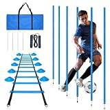 VIHBRAI Slalomstangen Fussball Trainingszubehör mit 6 Slalom Poles, Koordinationsleiter 6m, 12 Hütchen, Springseil und Resistance Fallschirm, Fußball Trainingsset für Koordinationstraining
