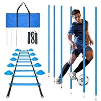 VIHBRAI Slalomstangen Fussball Trainingszubehör mit 6 Slalom Poles, Koordinationsleiter 6m, 12 Hütchen, Springseil und Resistance Fallschirm, Fußball Trainingsset für Koordinationstraining