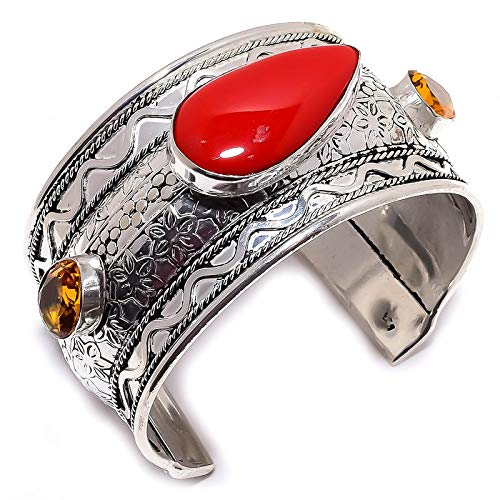 Bracelet ajustable citrine et corail rouge, le cadeau en argent idéal pour femme