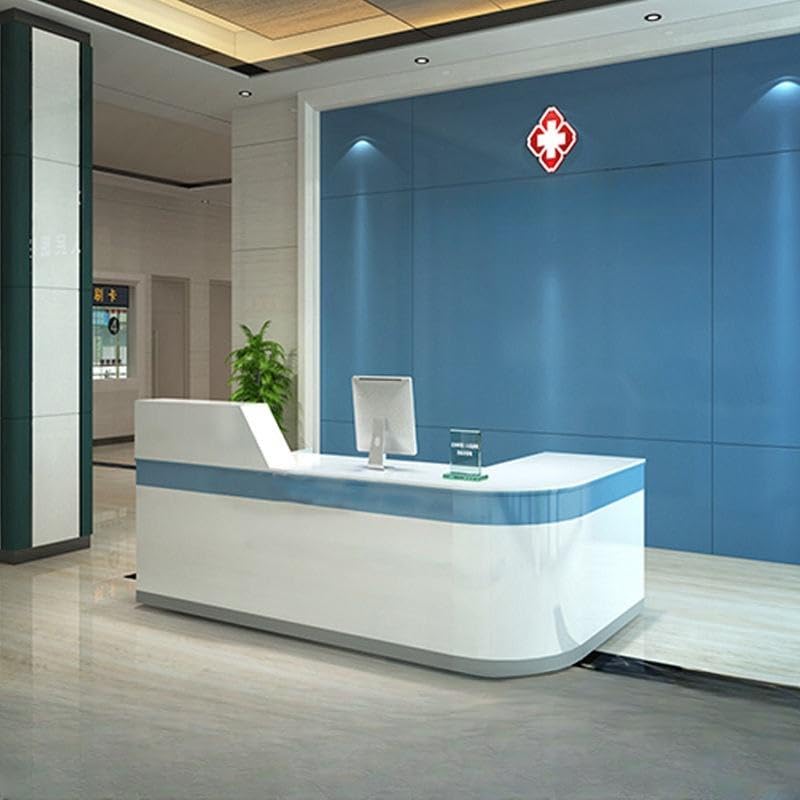 Image of Modern L Shape Reception Table for Office Executive Front Counter Desk for Hospital Clinic Consultation Billing Counter Large - (RCT-205 MDFL L8W2)