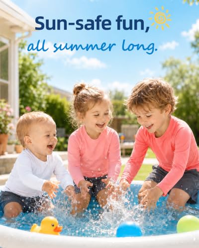 Image of 6M-5T 3-Pack Baby Toddler Rash Guard Swim Shirts UPF 50+ Boys Girls | Quick-dry 4-way stretch UV sun protection tops; moisture-wicking tagless comfort for beach, pool, splash pad and summer play