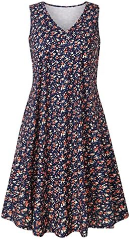 Plus Size Summer Dress for Women Casual Floral Boho Dresses Sleeveless Tshirt Sundress with Pockets