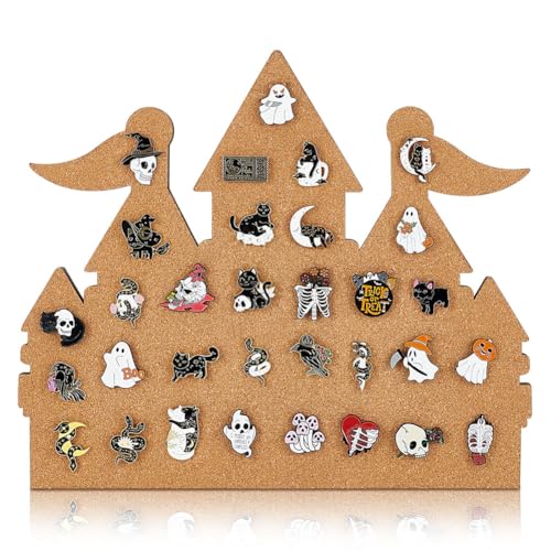 BENECREAT Schloss Pinnwand 33x28cm Große Korktafel Aus Holz Mit Doppelflaggen Design – Broschen Präsentationstafel Für Heim Und Bürodekoration