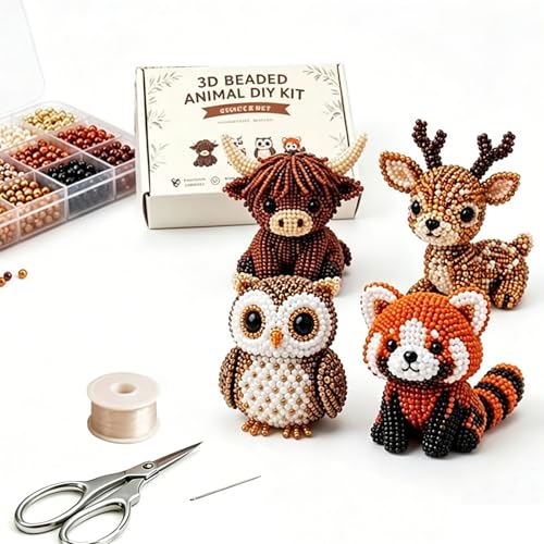 Tiny 3D Beaded Animal DIY Kit Petite DIY Beaded Animal Craft Kit 3D Animal Themed Beadwork Kit for Beginners & Craft Enthusiasts with Colorful Beads & Instructions (Forest Friends)