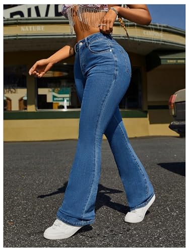 WDIRARA Women's High Waisted Flare Bell Bottom Jeans Stretchy Long Denim Pants3