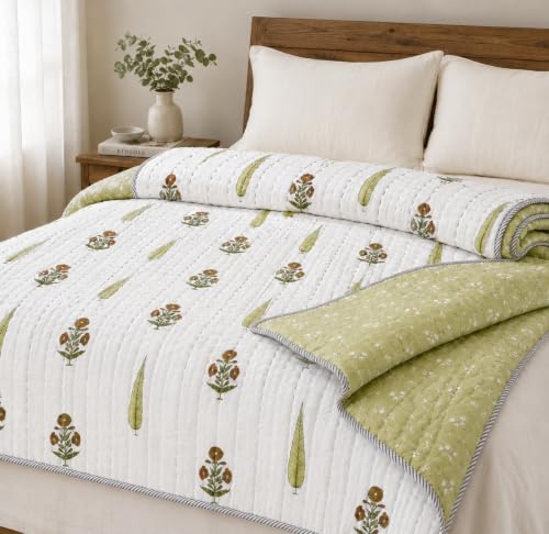 Image of RRC Jaipuri AC Quilt Double Bed | Floral Print Cotton Rajai | Lightweight 200 GSM Summer Comforter | Soft Cotton Quilt | Pack of 1