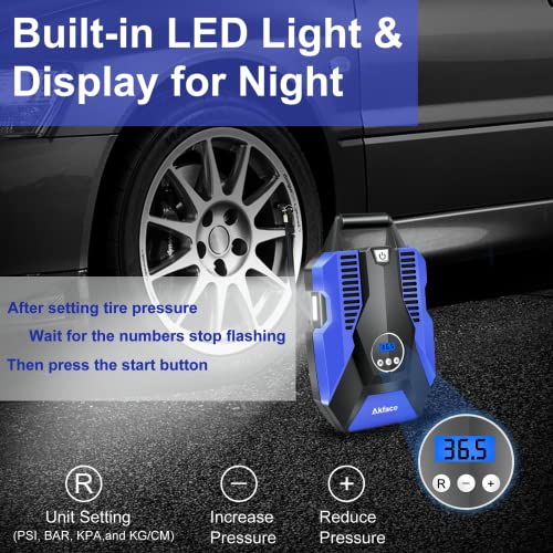 akface Tyre Inflator, 12V 150PSI Car Tyre Pump, 35L/min Fast Inflation Portable Air Compressor for Car tyre, Bicycles and Other Inflatables, Blue - Image 3