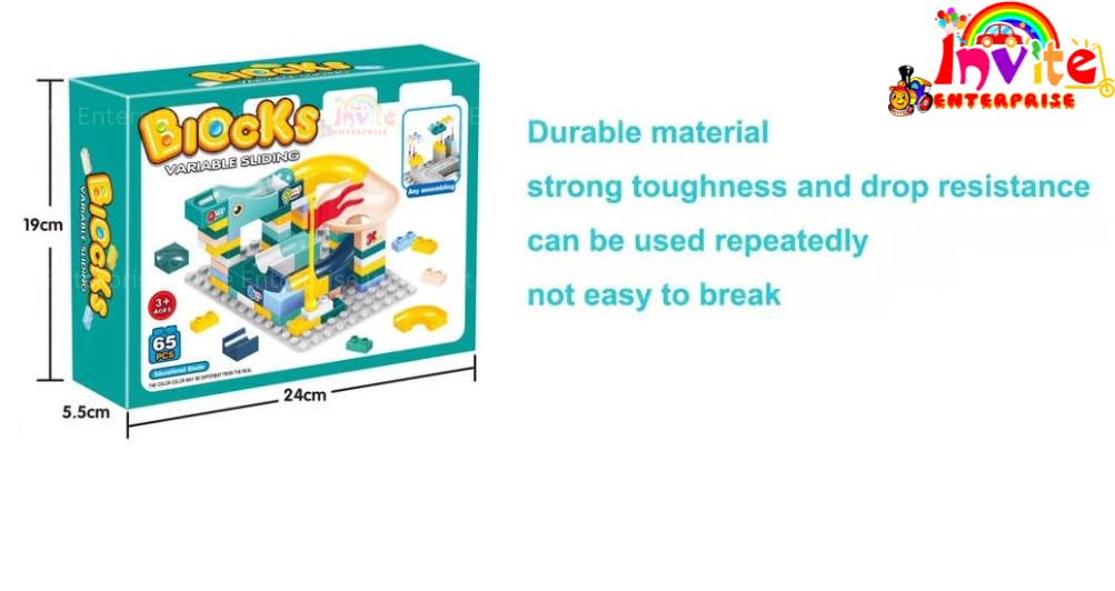 Invite 65PCS Assembly Block Marble Run Slide Track Building Blocks Funnel Slide DIY Sets Bricks Kids Toys