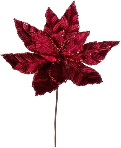 Vickerman 704769-24" Spray de terciopelo con ribete de lentejuelas de flor de pascua borgoña (paquete de 3) (RG221365)