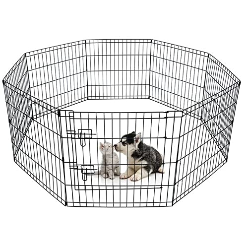 Raxter 8 Panel Pet Puppy Playpen Animal Metal Exercise Fence Run Cage with Gate Heavy Duty Foldable Dog Pen Indoor Outdoor Enclosure Run Kennel for Dogs, Rabbits, Cat & Duck (36 Inch)