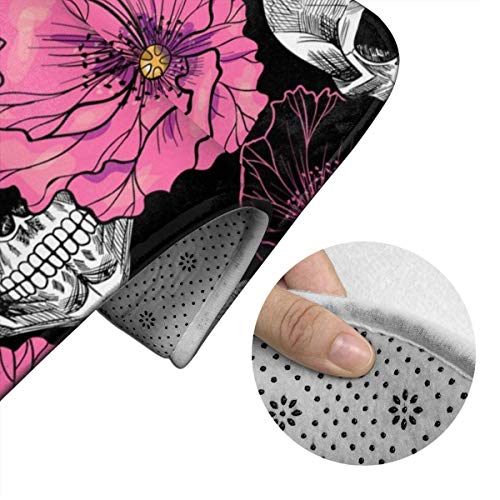 RedBeans Rutschfeste Badvorleger-Set, 3-teilig, Flanell, mit Totenkopf-Motiv, rosa Blume, Badezimmer-Set, inklusive… – Bild 5