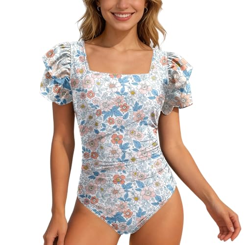 Maillot col carré à volants élégant idéal pour vos journées à la plage