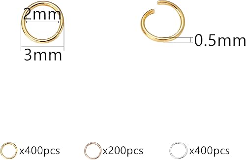 Miniatura 9 de Chuyau Juego de 1600 anillos de salto abiertos chapados en plata para conectores de joyería (0.157 in, 0.197 in, 0.236 in, 0.276 in, 0.315 in, 0.394